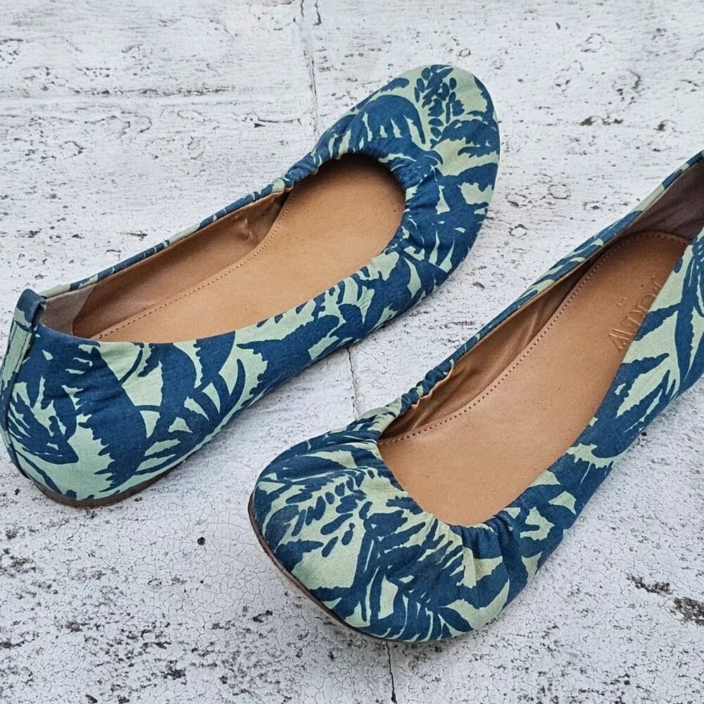 J. Crew Women Shoes Ballet Sandal Shoes Blue Canvas Upper Size 8.5US